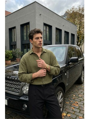 Livio Ferri Yurin Erkek Premium Müslin %100 Pamuk Oversize Uzun Kollu Gömlek