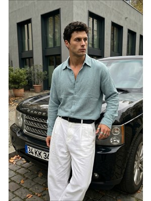 Livio Ferri Yurin Erkek Premium Müslin %100 Pamuk Oversize Uzun Kollu Gömlek