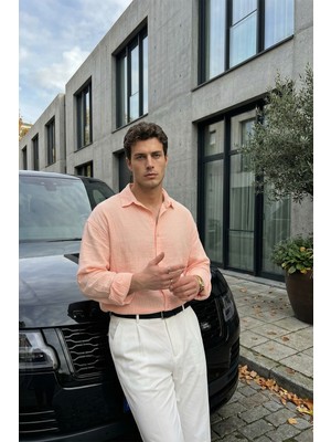 Livio Ferri Yurin Erkek Premium Müslin %100 Pamuk Oversize Uzun Kollu Gömlek