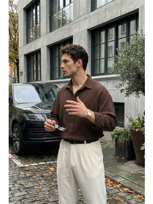 Livio Ferri Yurin Erkek Premium Müslin %100 Pamuk Oversize Uzun Kollu Gömlek