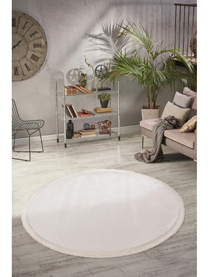 Valery Home Vl Yuvarlak Comfort Düz Saçaklı Peluş Ekru