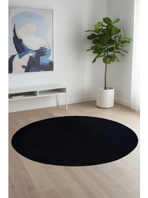 Valery Home Vl Comfort Yuvarlak Overloklu Peluş Yıkanabilir Siyah Yolluk