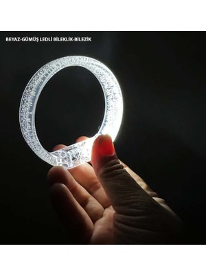 KSB Store Beyaz-Gümüş LED Işıklı Baskı Yapılabilen Pilli Bileklik Bilezik