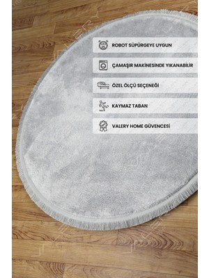 Valery Home Vl Yuvarlak Comfort Düz Saçaklı Peluş Halı Gri