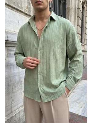Livio Ferri Maze Premium Oversize Erkek Gömlek Dokulu Çizgili