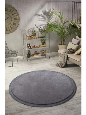 Valery Home Vl Yuvarlak Comfort Düz Saçaklı Peluş Antrasit Yolluk Halı