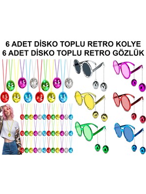 KSB Store 12 Parça Renkli Disko Toplu Retro Parti Seti – 6 Kolye + 6 Gözlük