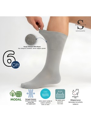Socketta 6'lı Modal Şeker (Diyabetik) Lastiksiz Dikişsiz Sıkmayan Gri Soket Çorap