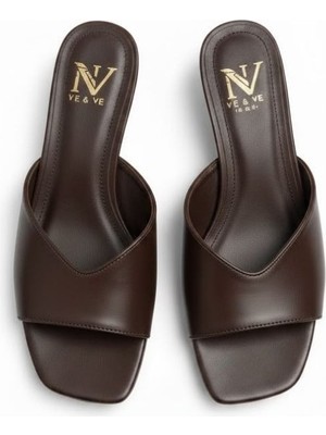 Ne&Ve Shoes Kahve Deri Kadeh Ökçeli 6 cm Kadın Şık ve Rahat Terlik