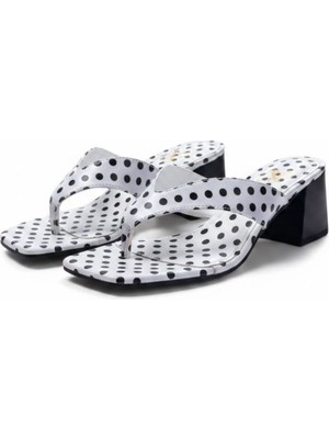 Ne&Ve Shoes Siyah Puantiye Parmak Arası Kadın Kalın Topuklu Terlik