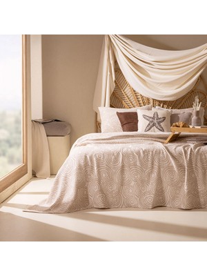 Matmel Soft Dune Çift Kişilik Yatak Örtüsü Seti - Ekru / Kahverengi - 220X240 cm + 50X70 cm