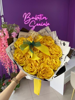 Buketim Seninle 15'li Sarı Solmayan Saten Gül Buketi, Arkadaşa Hediye
