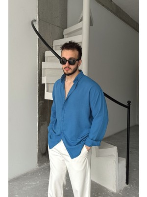 Livio Ferri Napas Erkek Oversize Keten Görünümlü Gömlek
