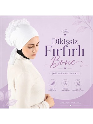 Lavender Arsel Moda Premium Dikişli Fırfırlı Bone Beyaz