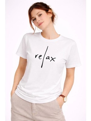 Nevermind Kadın Tişört Basic Minimal Baskılı Relax Yazılı Günlük Rahat Pamuklu