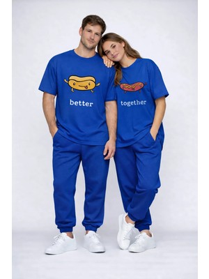 NEVERMIND Better Together Baskılı Sevgili Kombini Çift Tişört Oversize Unisex Çift Kombin