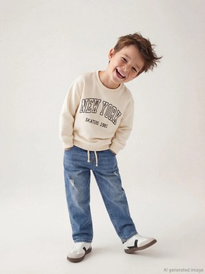 LC Waikiki Lcw Kids Indigo Regular Fit Erkek Bebek Bağcıklı Jean Pantolon