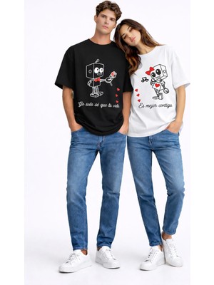Nevermind Robot Baskılı Kombin Sevgili Kombini 2'li Oversize Unisex Tişört Seti