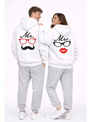 NEVERMIND Sevgili Kombini Komik Surat Baskılı Siyah Oversize Hoodie Seti Kadın Erkek
