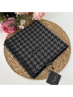 Lop'res Soft Pamuklu Eşarp Siyah Beyaz LDNA1609