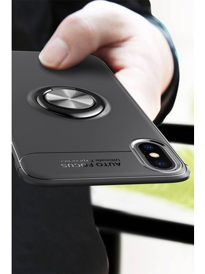 Bezos iPhone Xs Max Kılıf Range Yüzüklü Silikon - Siyah-Mavi