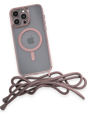 Bezos iPhone 13 Pro Kılıf Divo Lazer Askılı Magsafe Kapak - Pembe