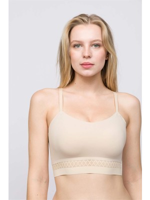 Obje Kadın Ten Dantelli Lazer Kesim Bralet