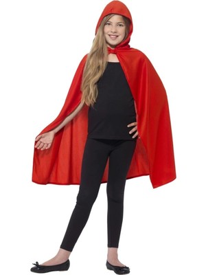 Mabelme Store Kırmızı Renk Kapşonlu Kumaş Pelerin 90 cm