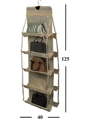 CATEKSSS Çanta Düzenleyici Askılı Dolap Içi 10 Cepli Organizer (Krem) Kumaş 45 x 125 Krem Tr