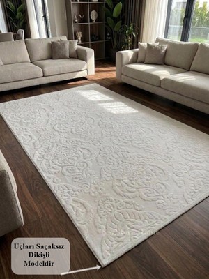 NarStore Home Rölyef Krem Joy Modern Yumuşak Dokulu Kabartmalı Kaymaz Taban Kesme Halı Yolluk