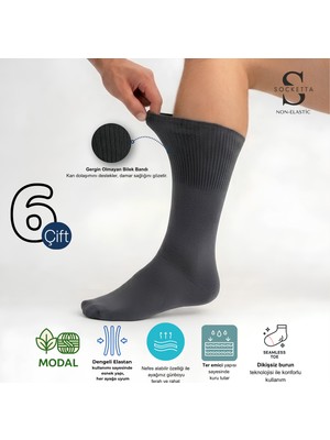 Socketta 6'lı Modal Şeker (Diyabetik) Lastiksiz Dikişsiz Sıkmayan Füme Soket Çorap