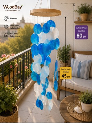 WoodBay Doğal Sedef Kabuklu Dekoratif Rüzgar Çanı – El Yapımı Balkon Bahçe Ev Dekoru 60 cm