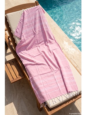 Remsa %100 Pamuk Çizgili Desenli Plaj Havlusu Hamam Sauna Deniz Havlusu Peştemal 05 Pembe