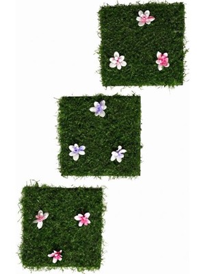 Mabelme Store Çiçek Desenli Yapay Çim Gider Kapağı - 96X5 cm - Doğal Görünüm
