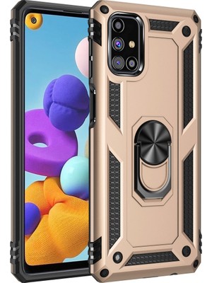 Bezos Galaxy M31S Kılıf Sofya Yüzüklü Silikon Kapak - Gold