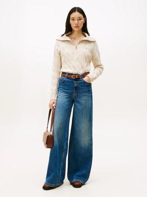 Tommy Hilfiger Kadın Bej Tommy Hilfiger Soft Wool Cable 1/2, Adk Bej Kadın Kazak