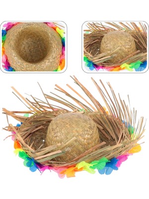 Mabelme Store Natural Renkli Püsküllü Örme Hasır Hawaii Şapka