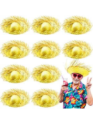 Ozkr Store Tropikal Parti Sarı Hasır Hawaii Şapkası