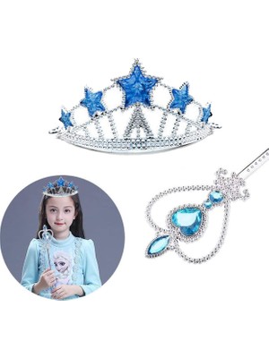 Ozkr Store Karlar Ülkesi Elsa Yıldız Mavi Taç ve Asa Seti