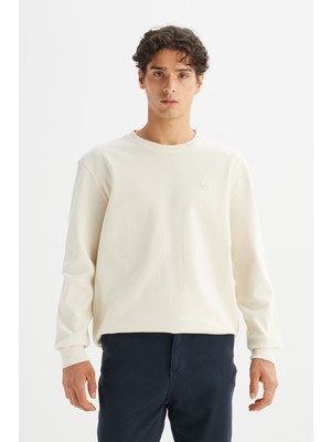 Lee Erkek Pamuk Regular Fit Bisiklet Yaka Patch Logo Bej Sweatshirt