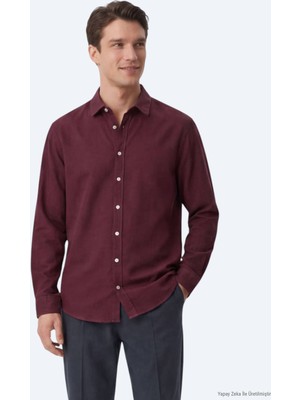 Kip Bordo Düz Regular Fit Uzun Dokuma Casual %100 Pamuk Gömlek