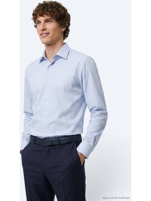 Kip Mavi Düz Regular Fit Uzun Casual Gömlek