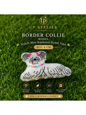 Up Atelier Sedefli Mine Kaplamalı Border Collie Kemik Toka 8cm