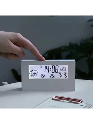 Micron Dijital Masa Saati – Alarm, Termometre, Nem Ölçer ve Takvim Özellikli LCD Masaüstü Saat