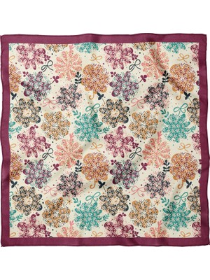 Sultan İpek Mürdüm Çiçek Desenli Fular / Bandana 70X70CM