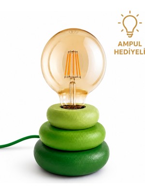 Kauri Studio Donut Dekoratif Abajur ve Masa Lambası – Ahşap Tasarım (1 Adet ) (Rustik LED Ampul Hediyeli)