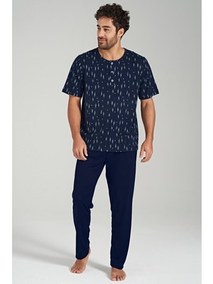 Obje Erkek Lacivert Kısa Kol Pijama Takımı