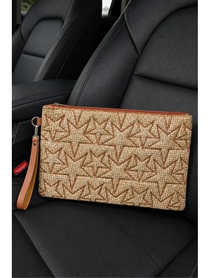 Adelina Bags Hasır Yıldız Nakış Işlemeli Portföy El Çantası Bilek Askılı Hasır Clutch Çanta
