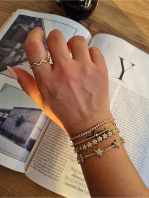 Xuping Jewelry 14K Altın Kaplama Yıldız Detaylı Taşlı Gold Bileklik