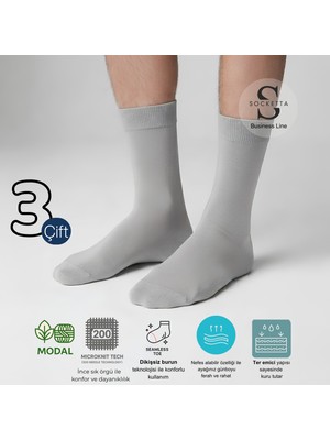 Socketta 3'lü Gri Erkek Business Modal Dikişsiz Takviyeli İnce Yazlık Soket Çorap - Premium